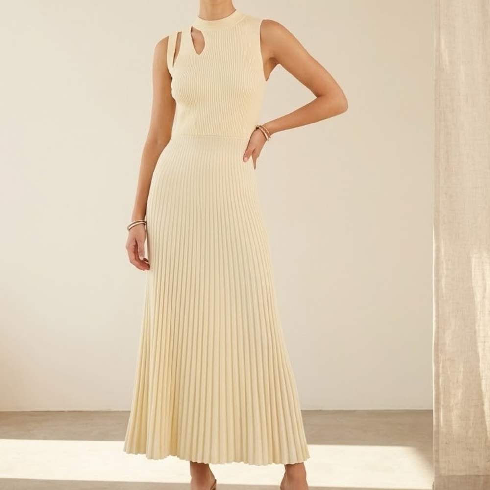Commense NWT Asymmetric Cutout Pleated Knit Maxi